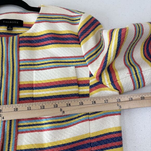 Talbots Yellow Blue Multi Striped Blazer Jacket 6 Cotton Tweed Career Corpcore - Picture 6 of 7